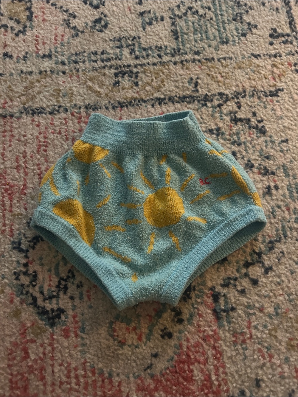 Bobo Choses Sunny Knit Diaper Cover in Light Blue & Yellow